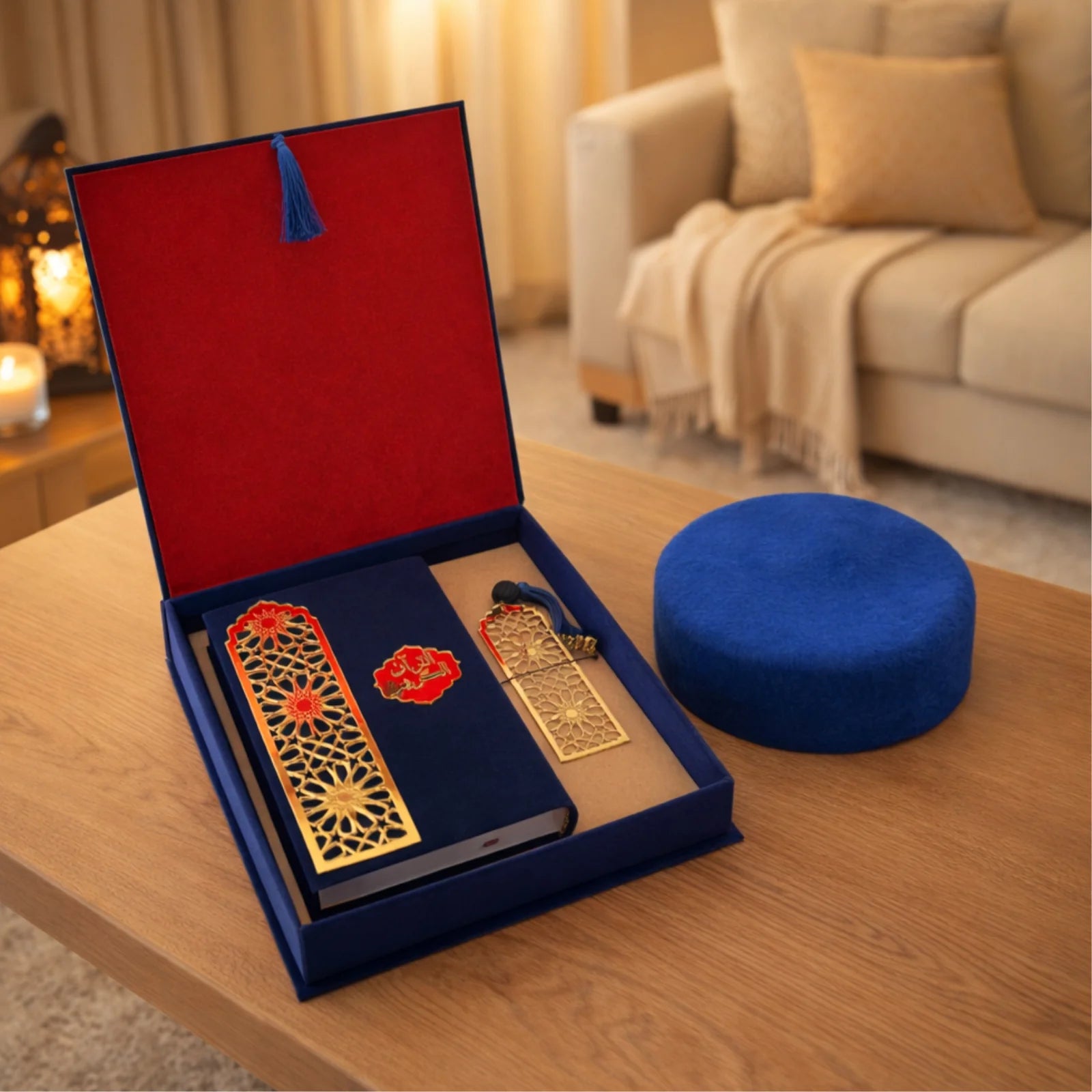 Blue Islamic Quran Gift Box with Traditional Chechia