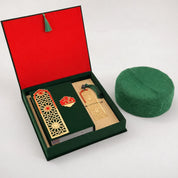 Coffret cadeau Coran islamique avec couverture en velours, marque-page ambré et chechia traditionnelle