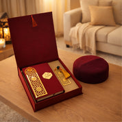 Islamic Quran Gift Box with Velvet Cover, Amber Bookmark & Traditional Chechia