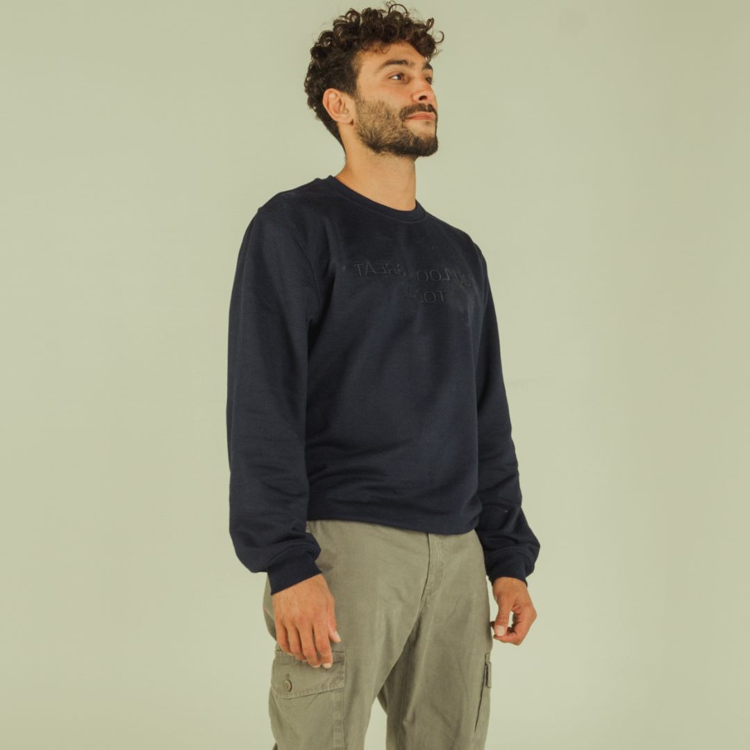 Sweatshirt loose fit col rond unisexe « YOU LOOK GREAT TO DAY » avec détail en wax