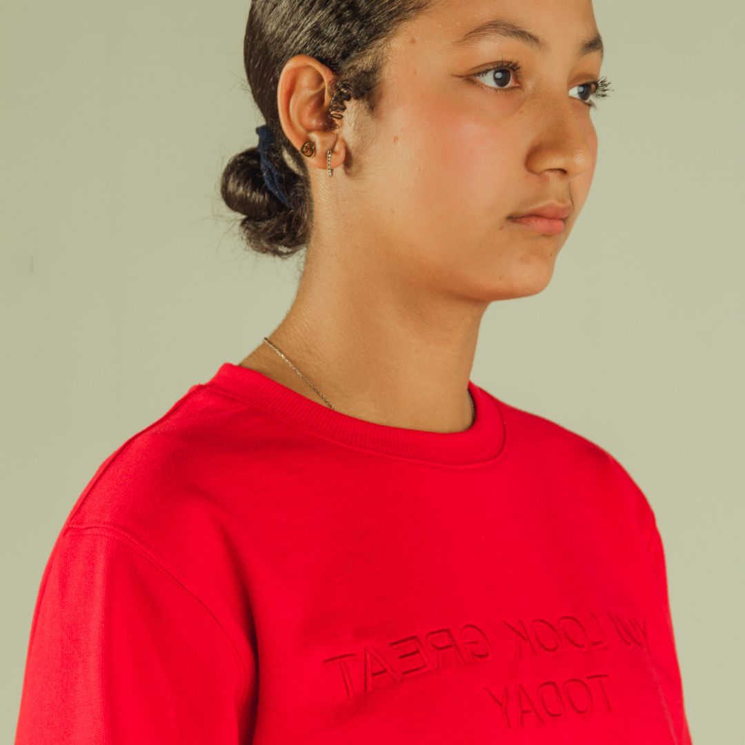 Sweat-shirt loose fit "you look great today" rouge profil