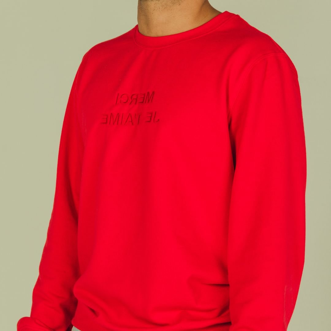 sweatshirt "merci je t'aime" rouge profil