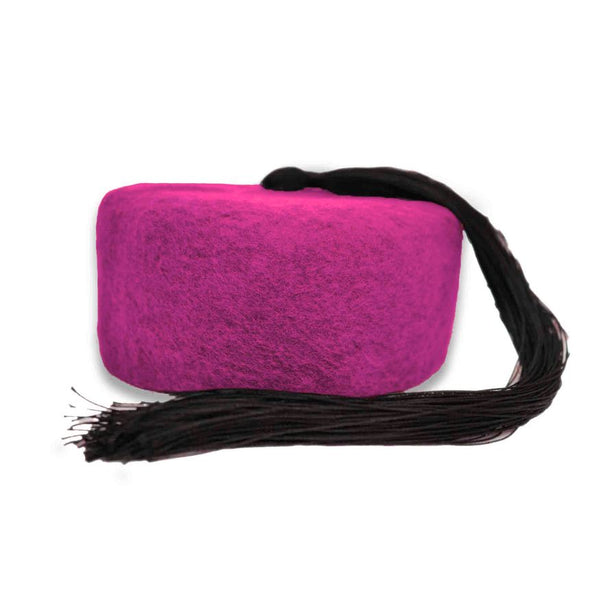 Chechia, African hat,Tunisian Chachia ,Magenta Tunisian Woolen Chechia with Pompom