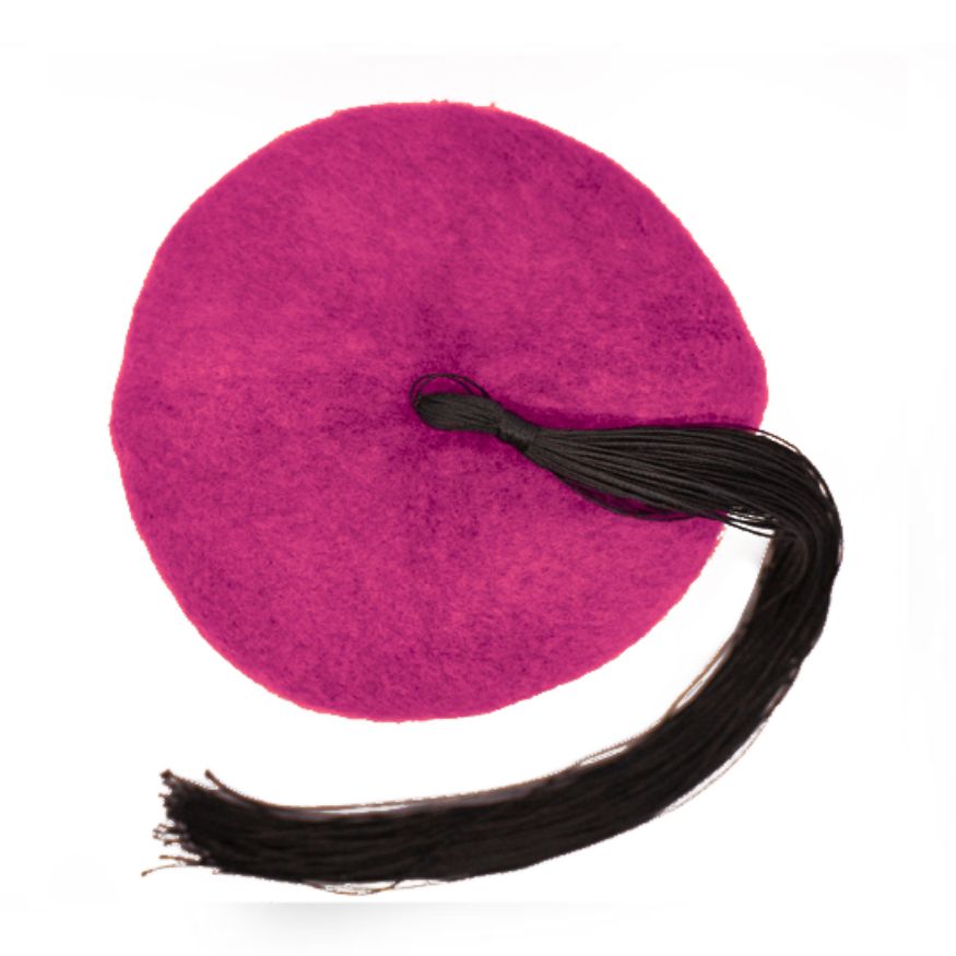 Chechia, African hat,Tunisian Chachia ,Magenta Tunisian Woolen Chechia with Pompom