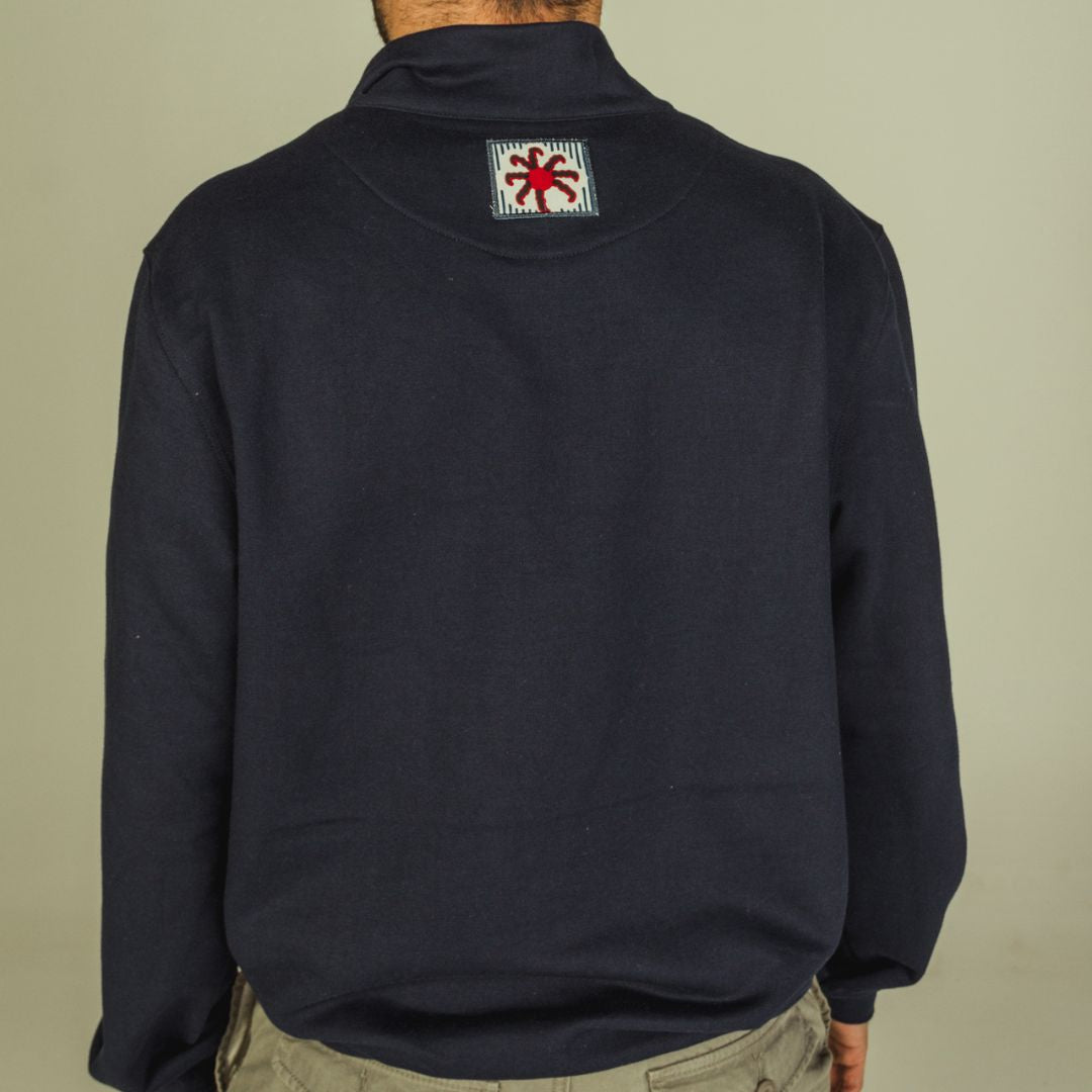 Sweat-polo unisexe "merci, je t'aime" bleu marine wax détails