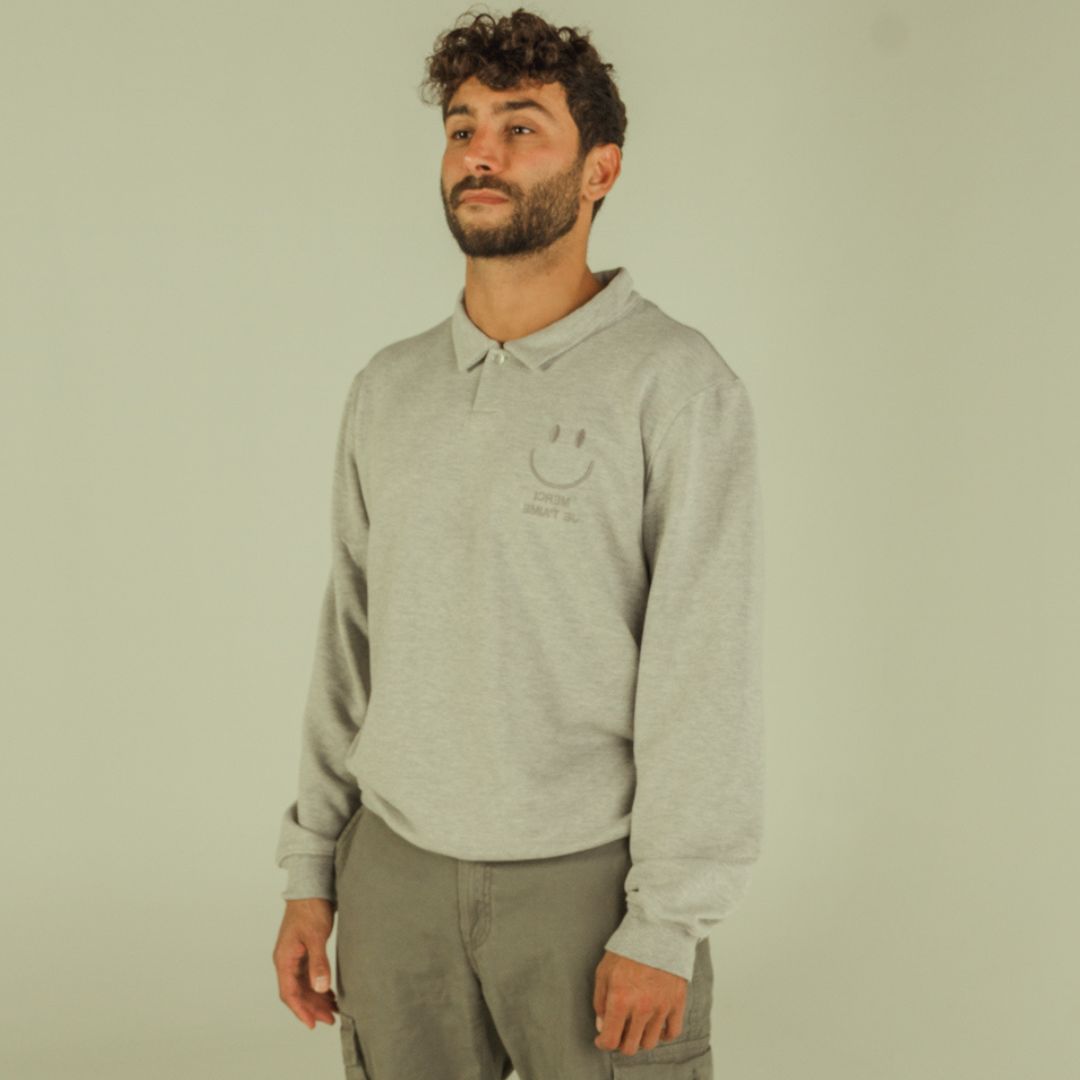 Sweat-polo unisexe "merci, je t'aime" gris profil