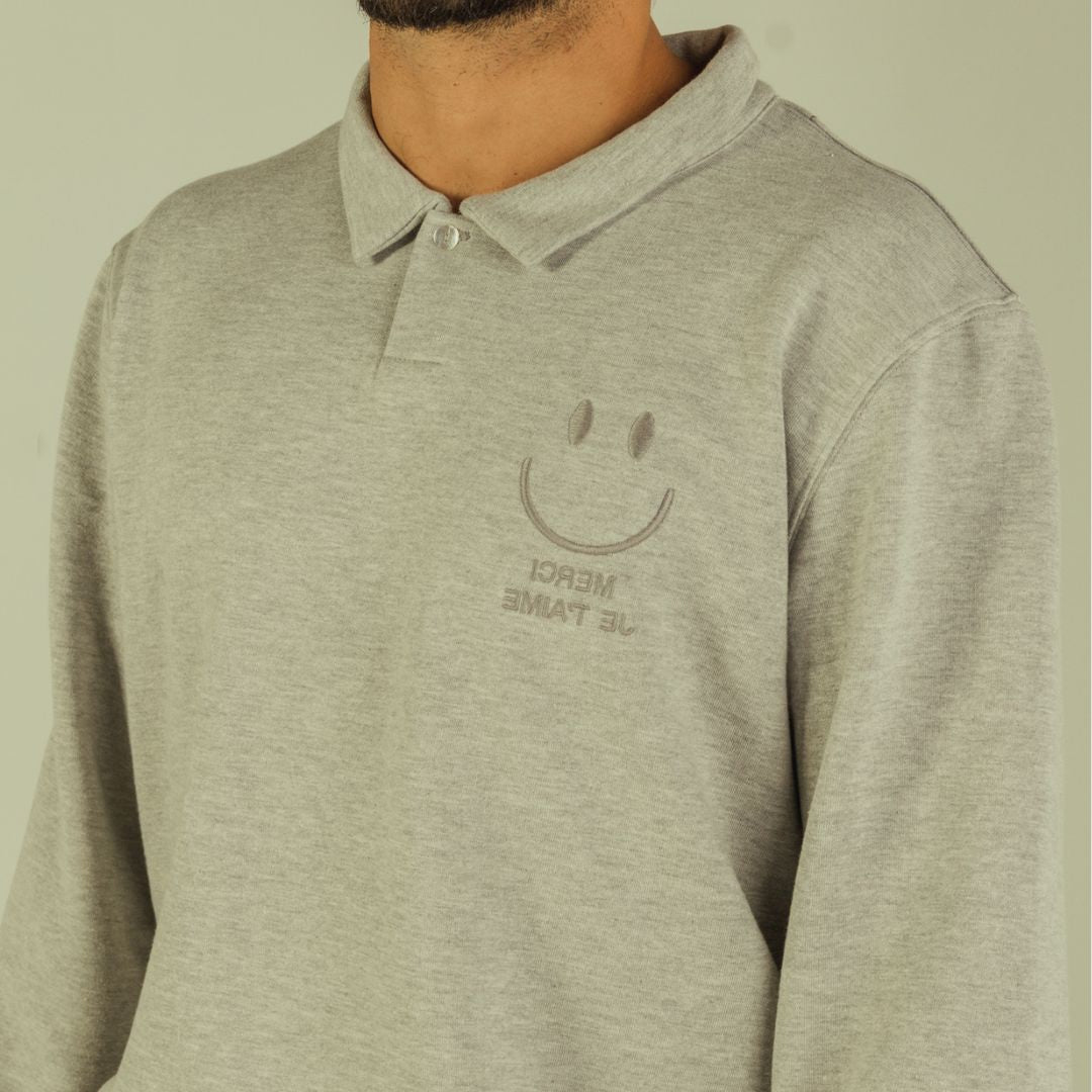 Sweat-polo unisexe "merci, je t'aime" gris profil