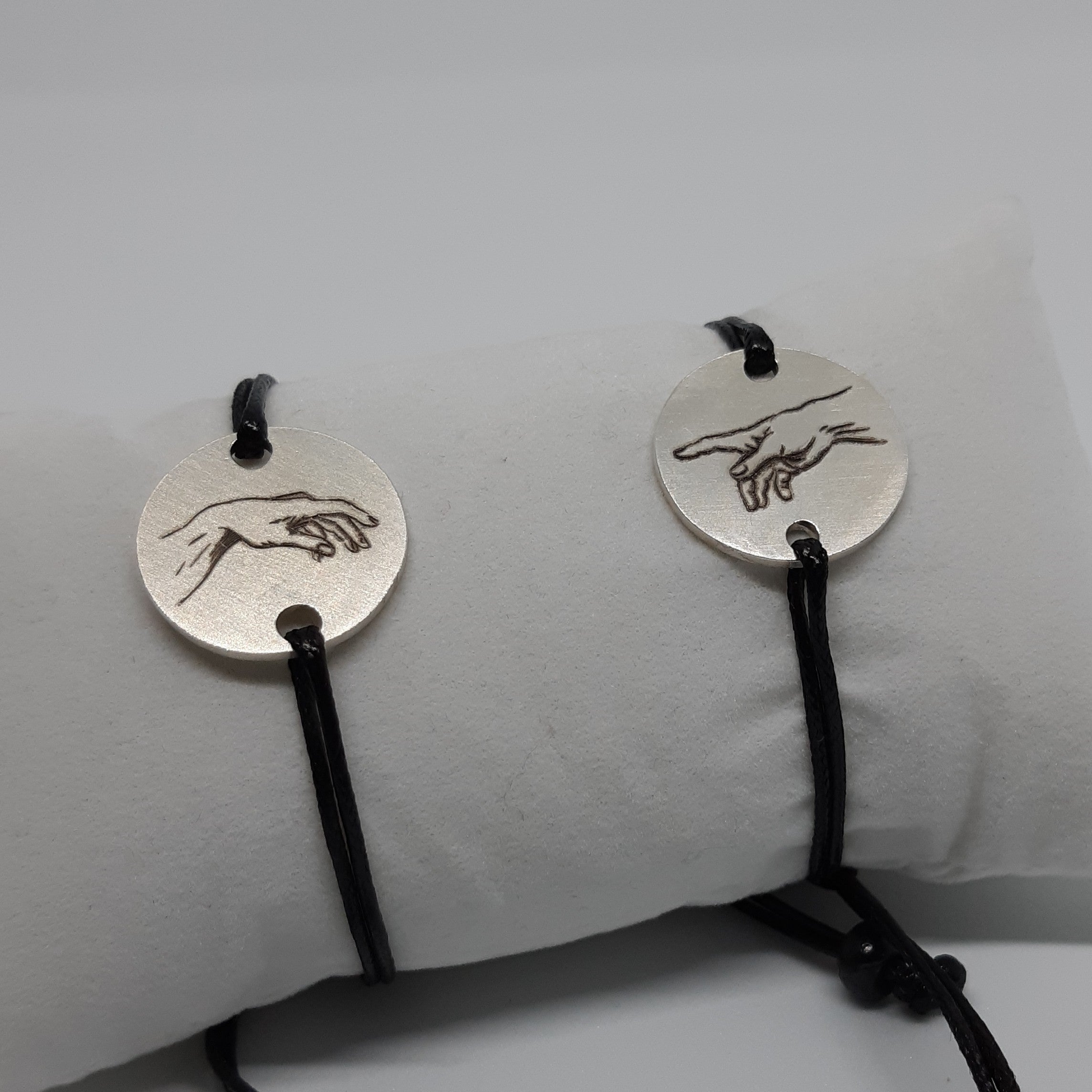 Silver Couple Bracelet, for him and her "The Creation of Adam"