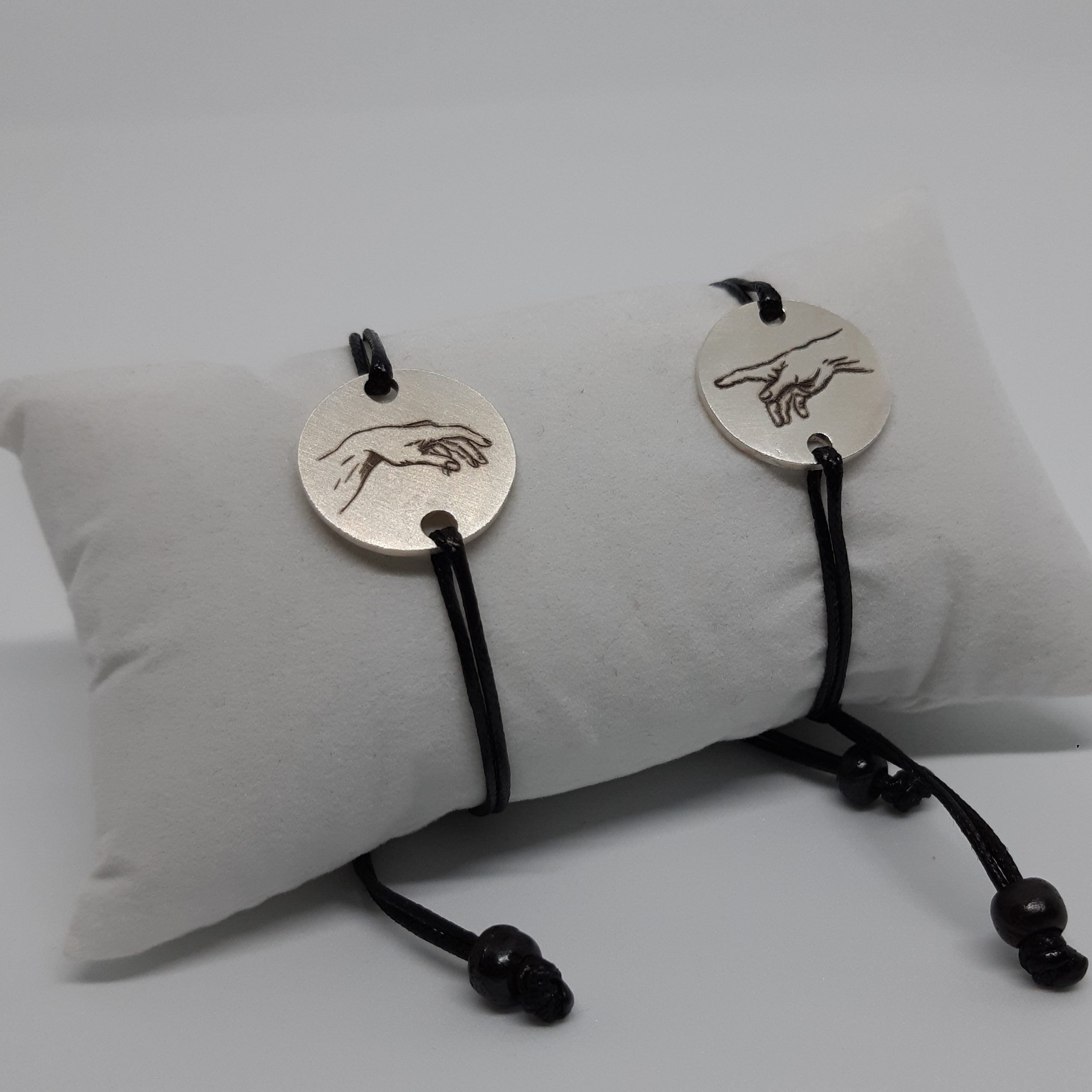 Bracelet Couple Argent, pour elle et lui "La Création d'Adam"