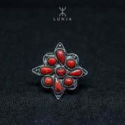 Bague argent et corail rouge pour femme en corail naturel