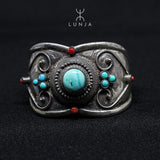 Turquoise and Coral Silver Bracelet, silver and natural stones bracelet for women