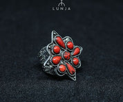 Bague argent et corail rouge pour femme en corail naturel