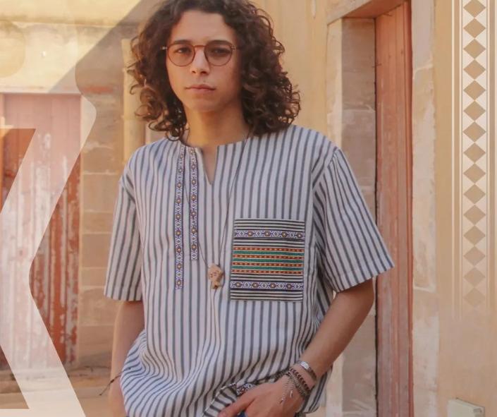 White berber shirt with grey stripes, unisex