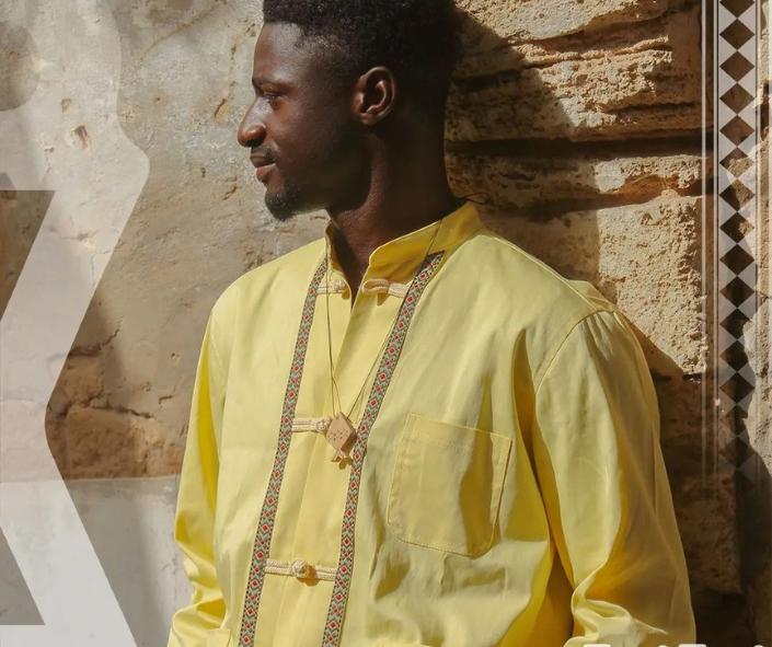 Traditional yellow shirt with Berber pattern