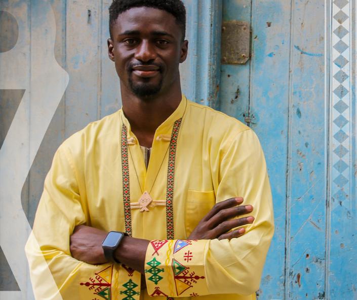 Traditional yellow shirt with Berber pattern